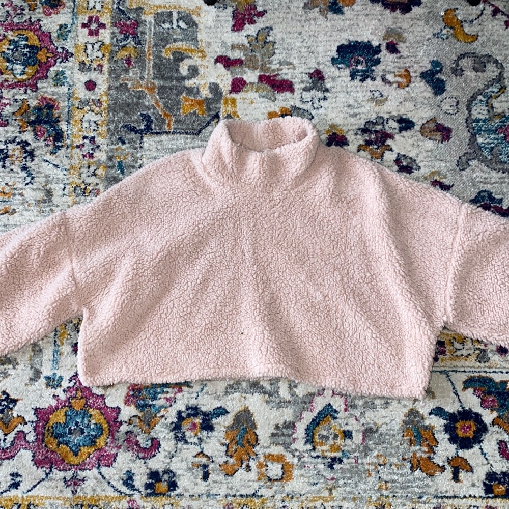 Pink fuzzy cropped Turtleneck from Misguided